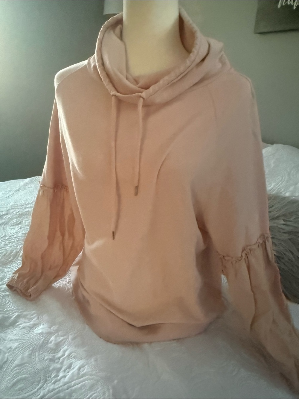 Nordstrom Blush Pink Cowl Hooded Sweater with Ruffle Sleeves